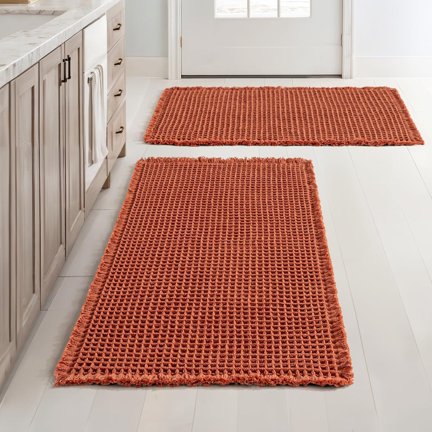 MIULEE Fall Orange Set of 2 Waffle Bathroom Rugs for Comfort