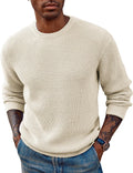 Mens Crewneck Pullover Sweater Waffle Textured - Classic Long Sleeve