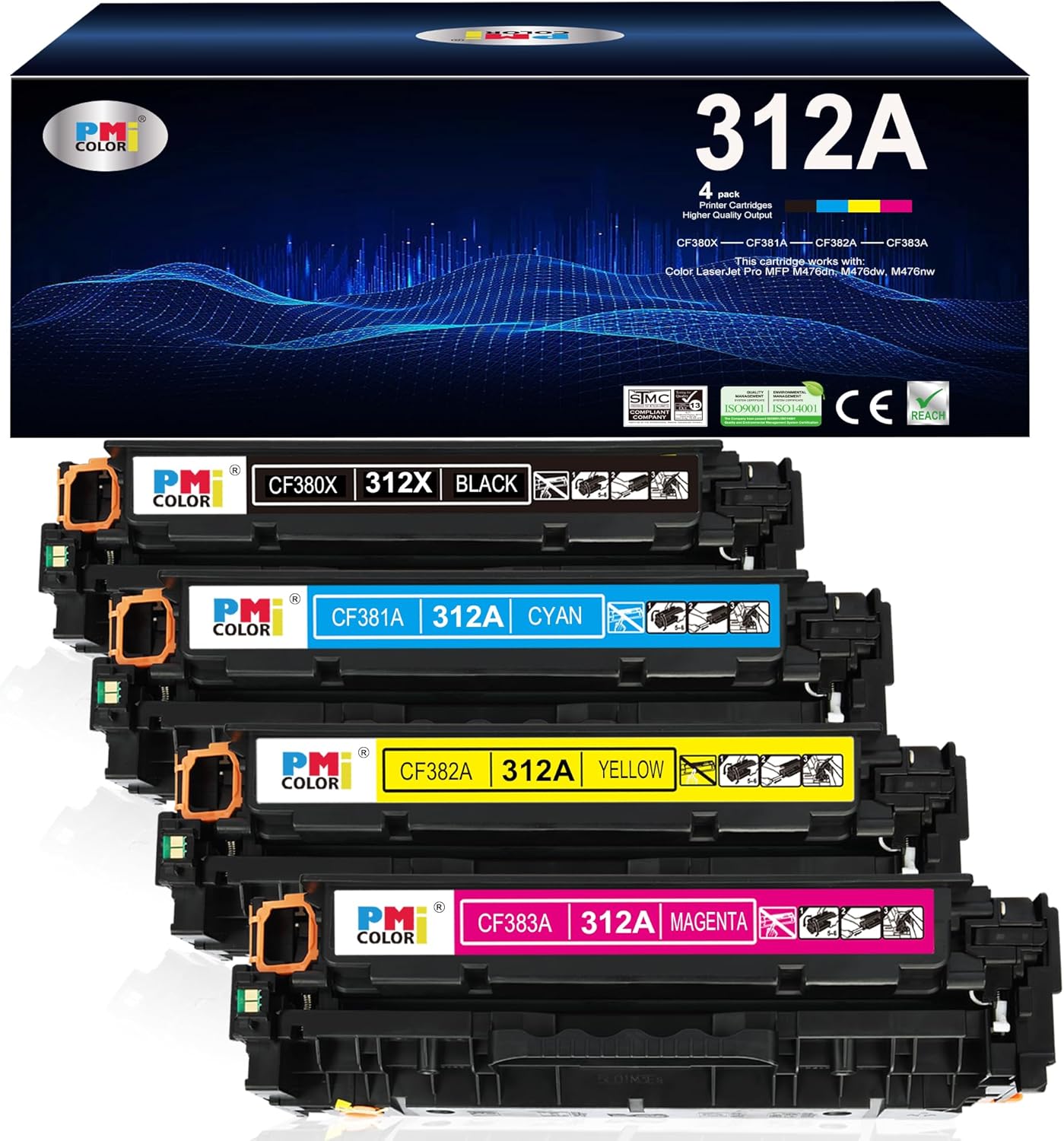 4 Pack Replacement HP 312A Toner Cartridges for Laserjet Pro