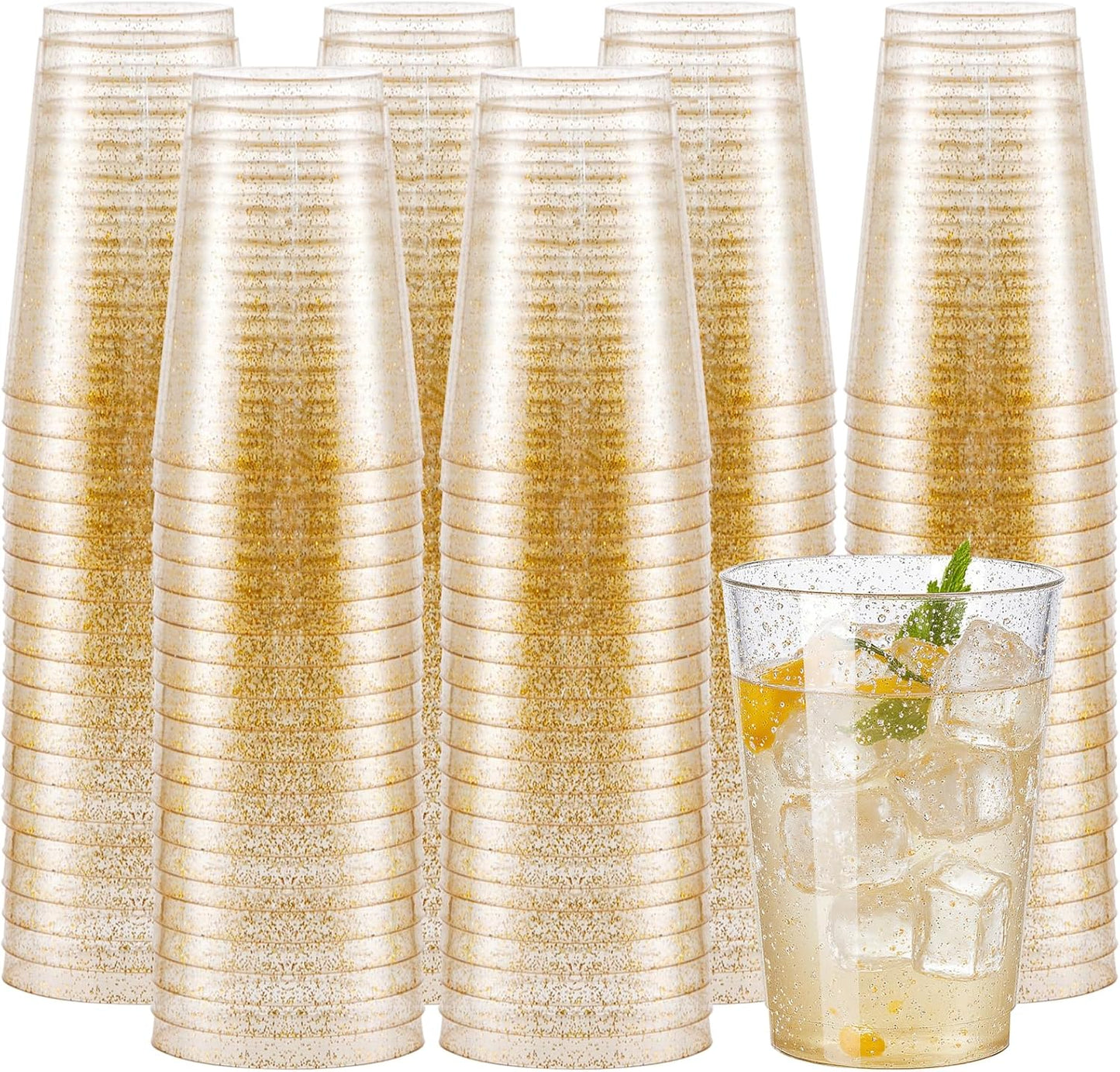 Supernal 200pcs Gold Glitter Plastic Cups for Elegant Parties