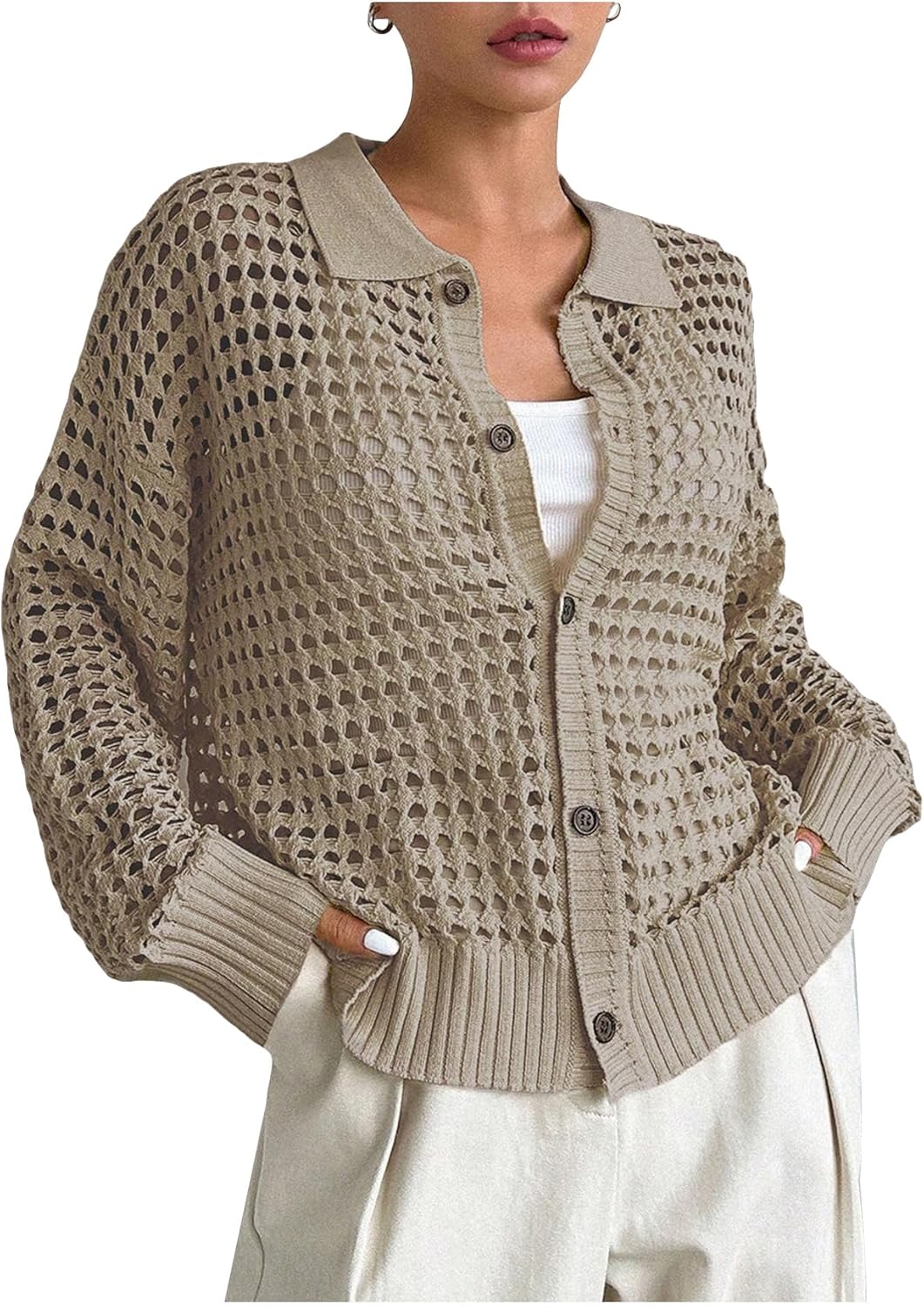 QWINEE Women's Crochet Cardigan Sweater for Stylish Comfort