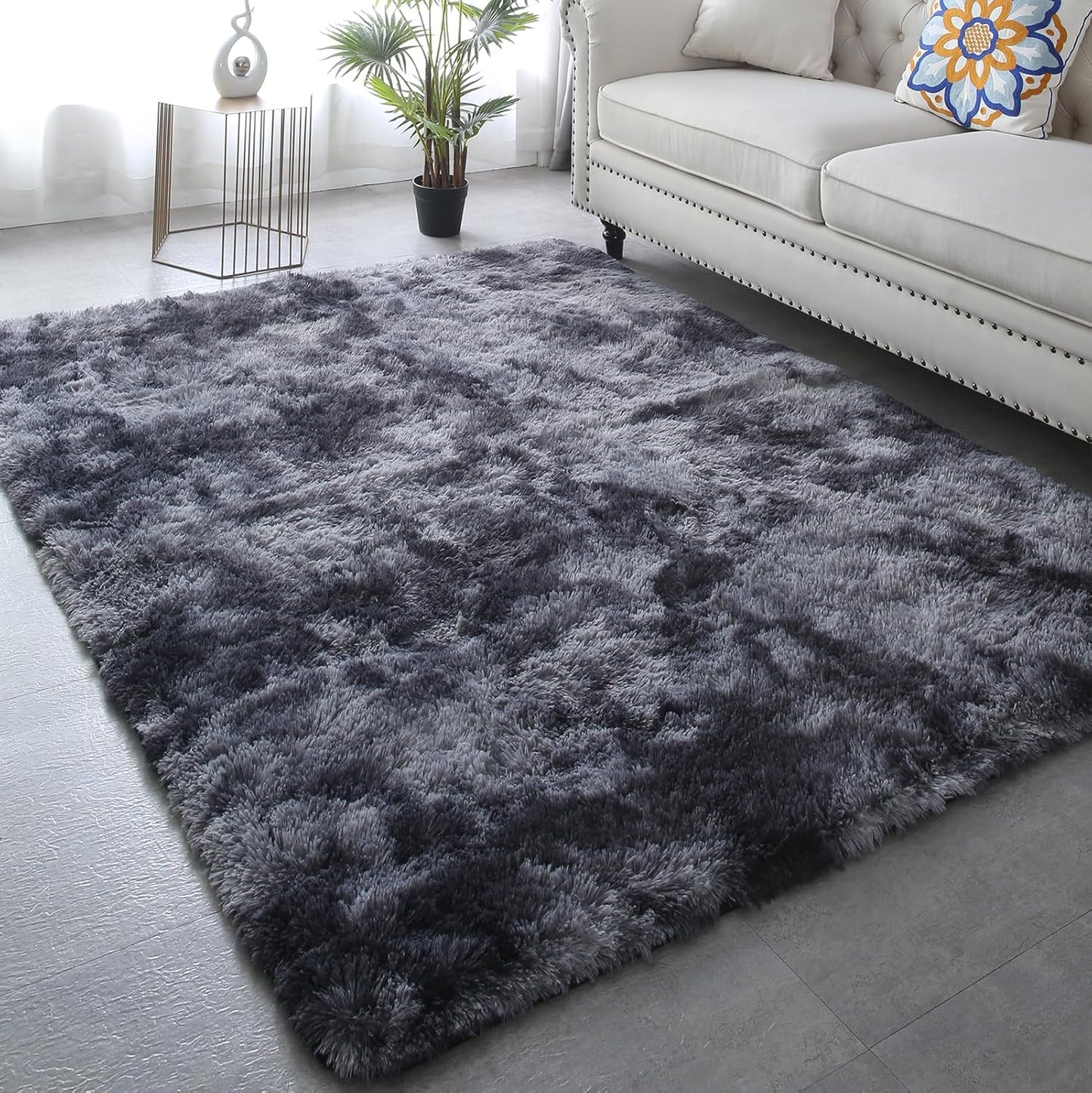 Ultra Soft Grey Fluffy Area Rug 5x7 for Cozy Living Spaces