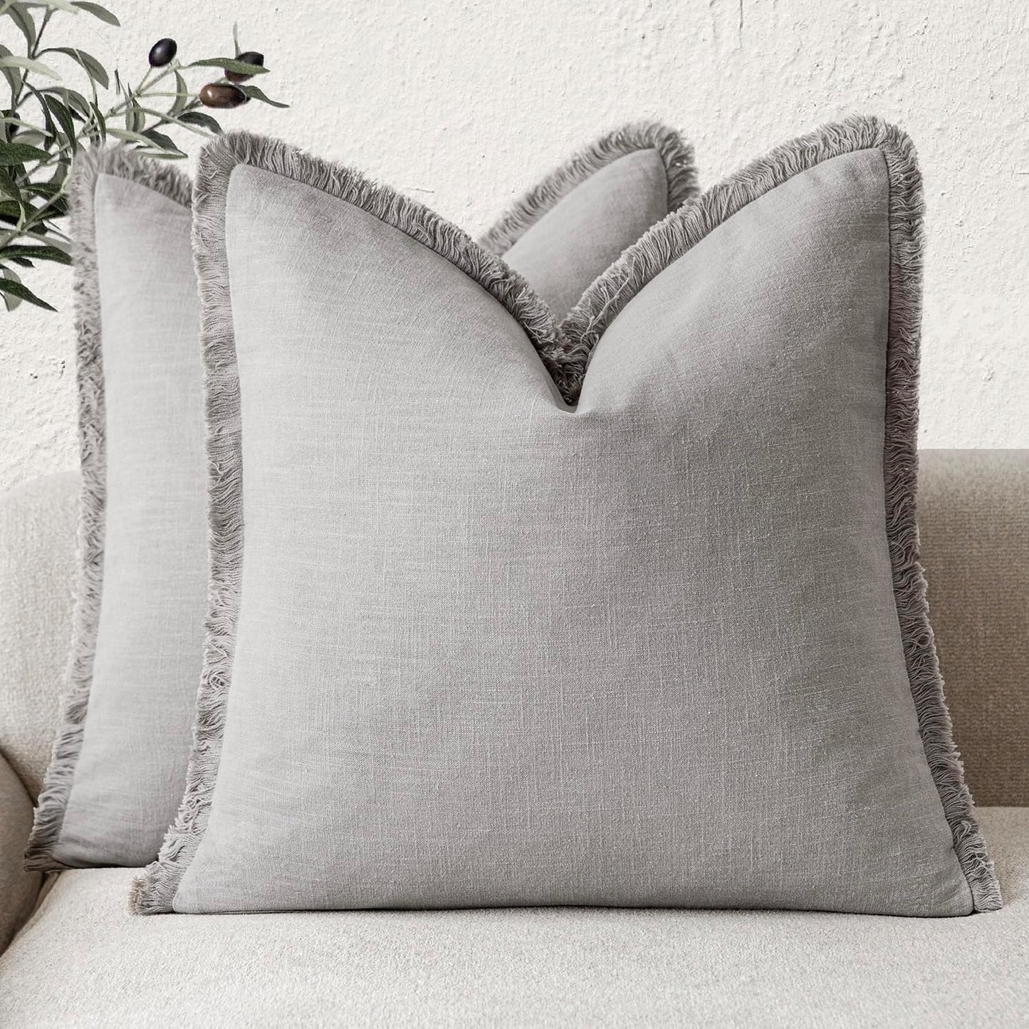 Cozy Boho Decorative Linen Fringe Throw Pillow Covers Set of 2
