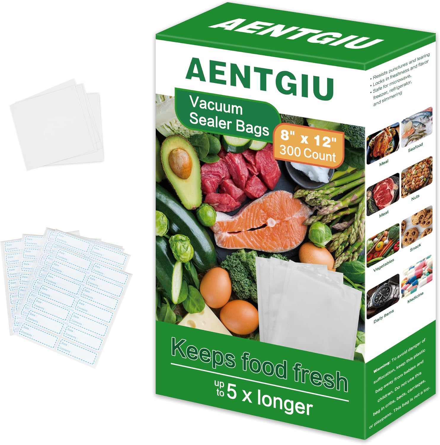 AENTGIU Vacuum Sealer Bags 300-Count for Food Storage Needs