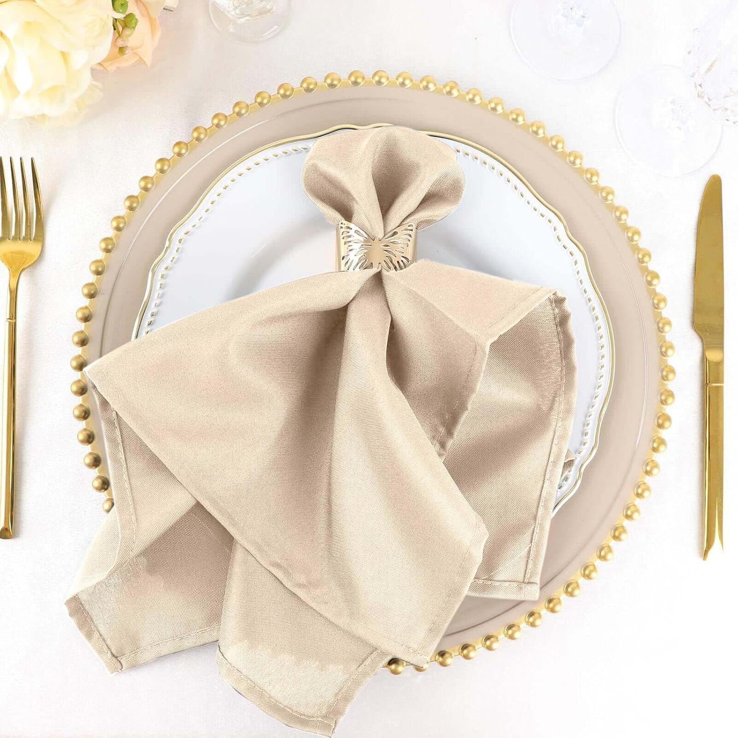 Elegant 20x20 Inch Nude Beige Cloth Napkins Set of 100 for Events