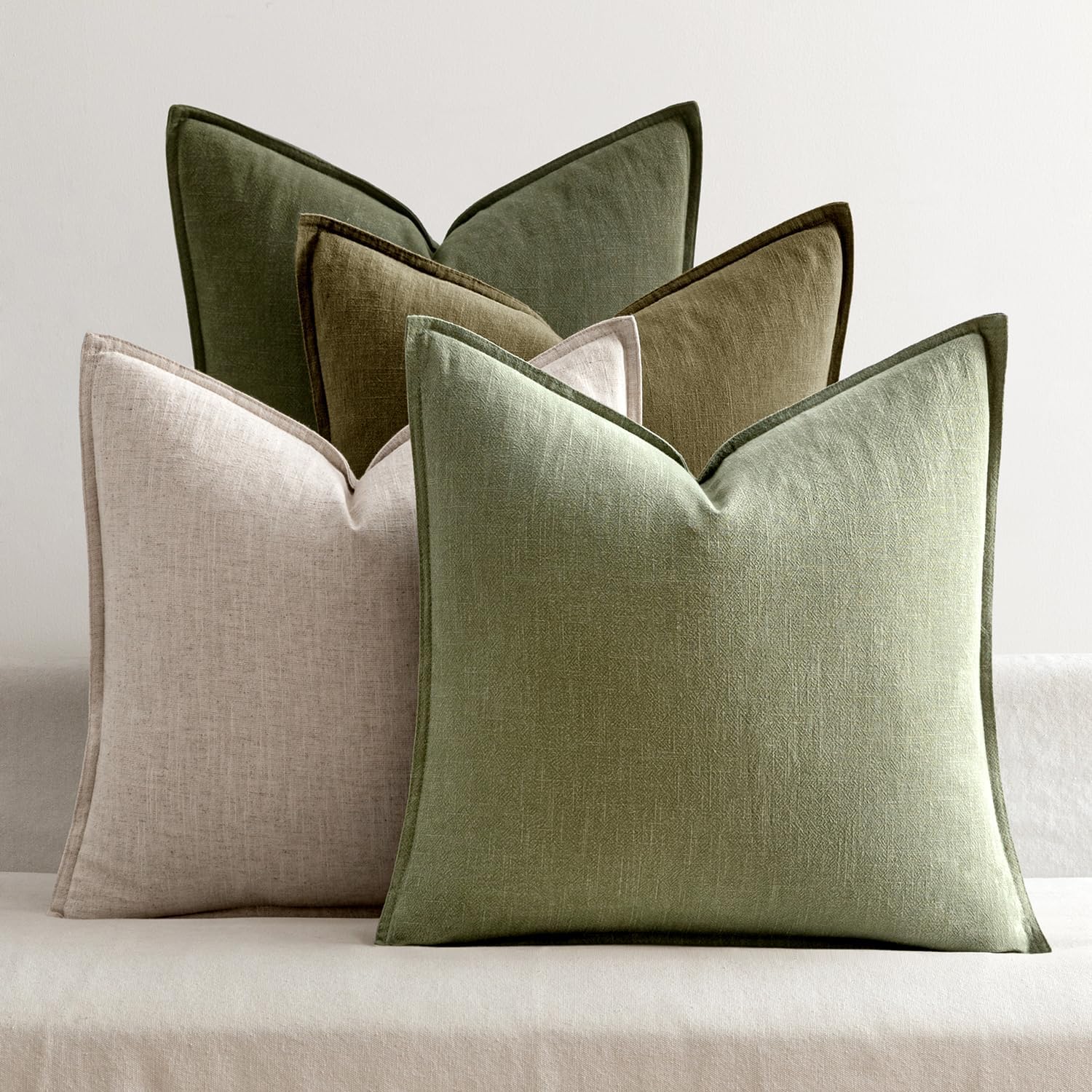 MIULEE Green and White Decorative Pillow Covers for Modern Decor
