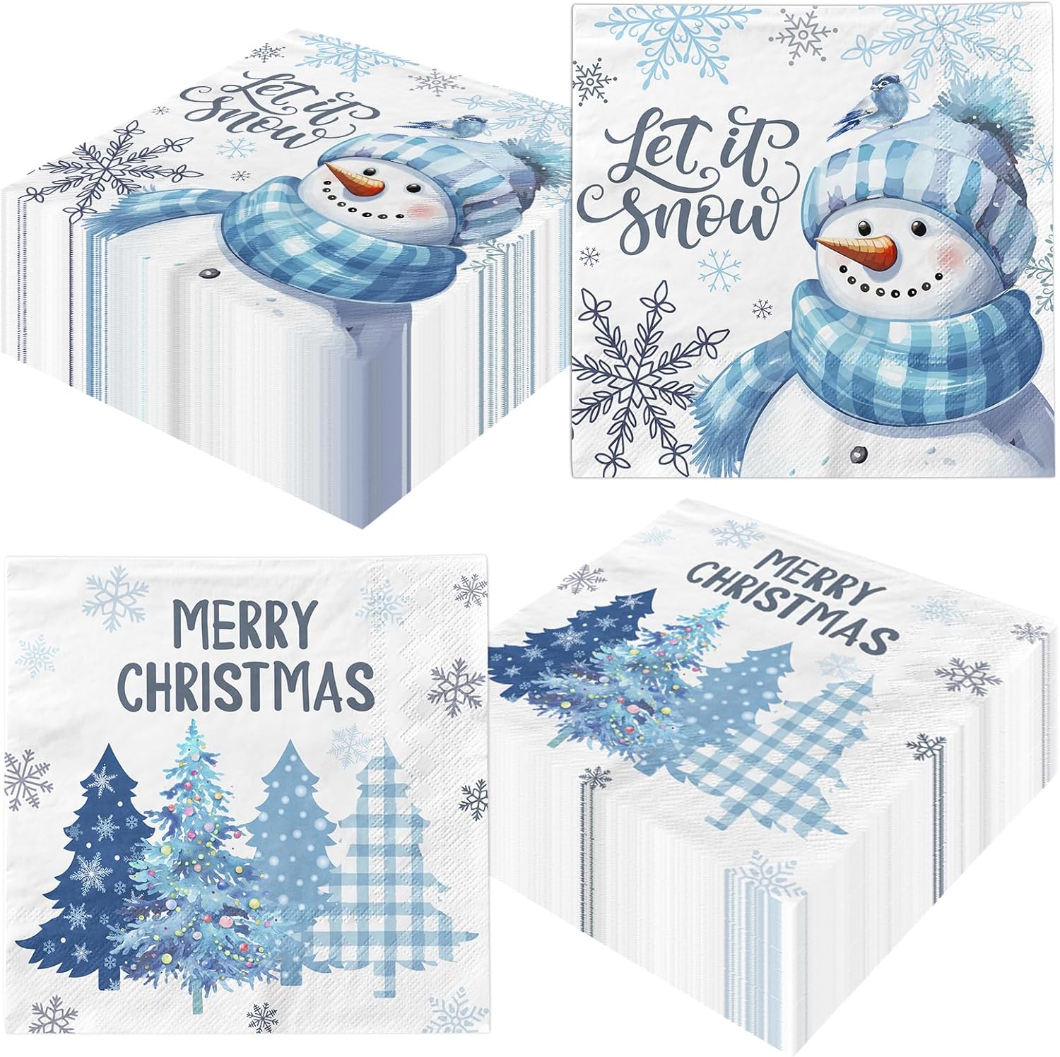 Let It Snow Cocktail Napkins - 40Pcs Blue Christmas Decor