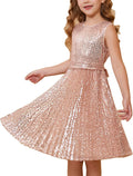 Girls Sequin Prom Dress Sleeveless Mid-Calf Sparkle A-Line