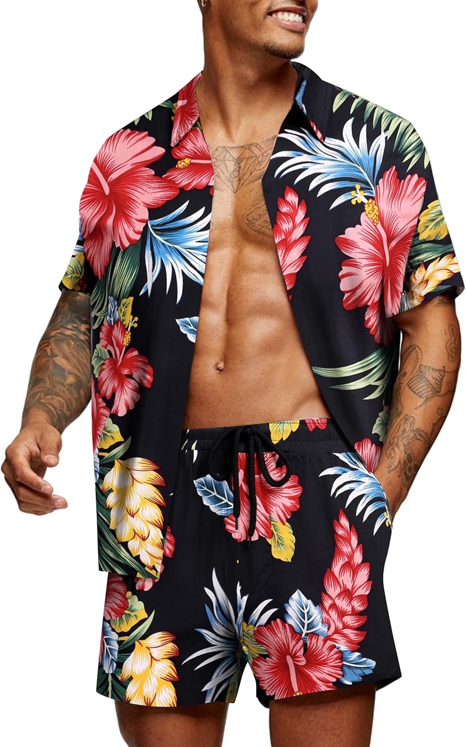 COOFANDY Men's Hawaiian Matching Set for Summer Beach Fun