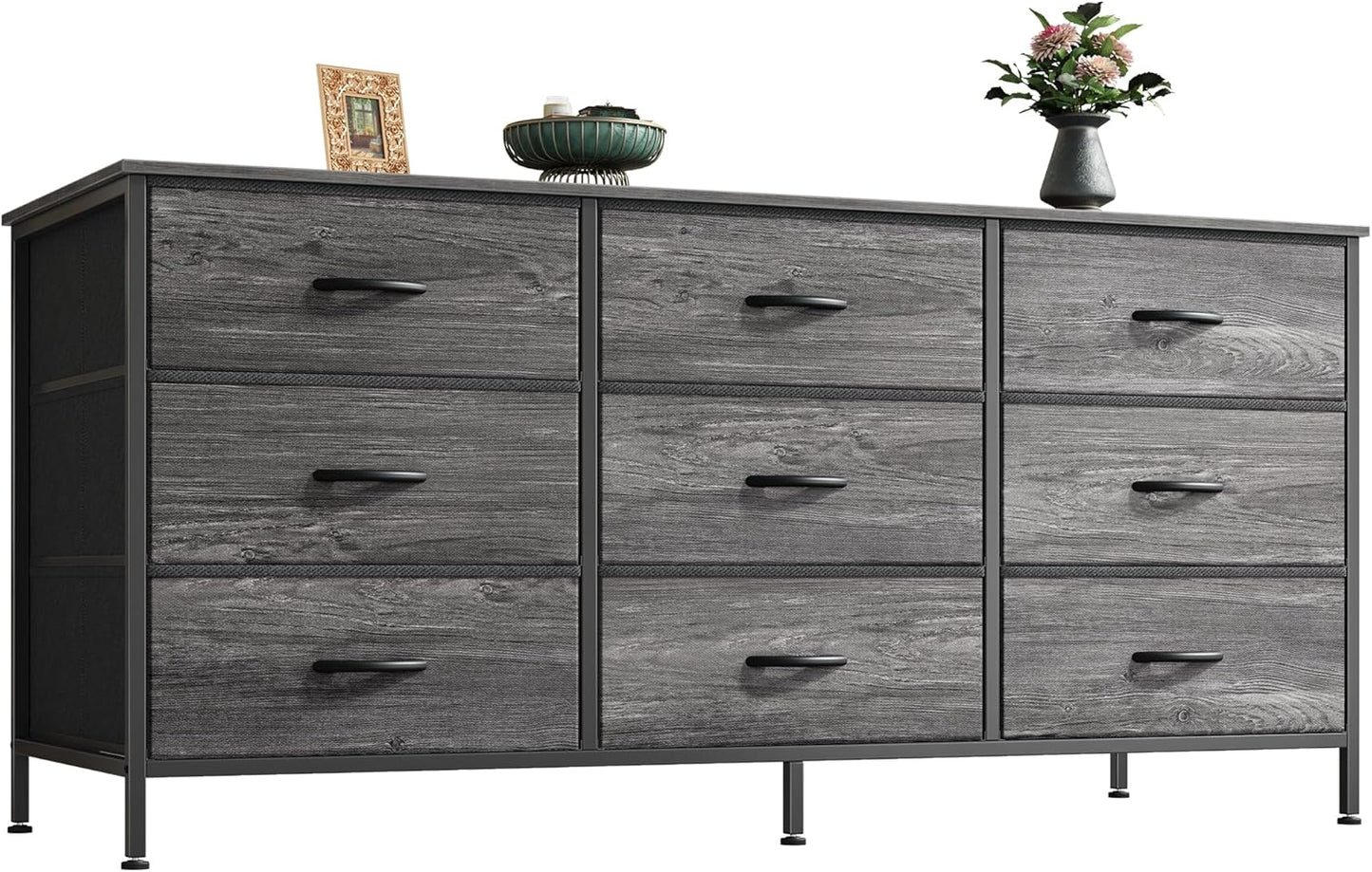 Huuger 9 Drawer Dresser for Bedroom and TV Stand, Grey
