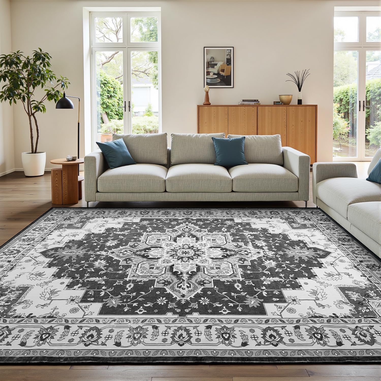 Rugflix 9x12 Area Rug for Living Room, Vintage Floral Design