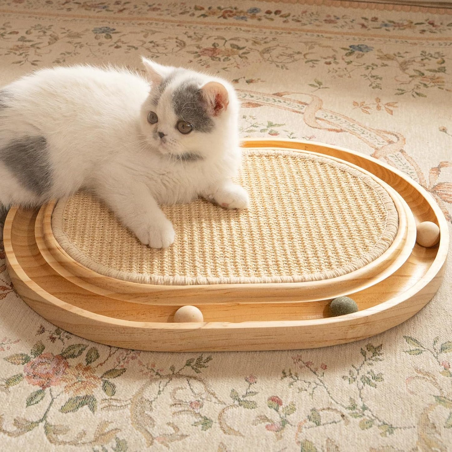 Sisal Cat Scratcher Toy with Ball Track for Indoor Cats Fun