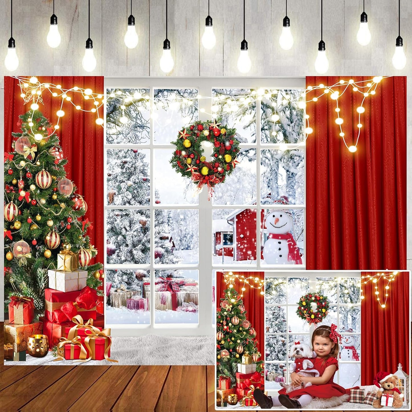 LTLYH 12x10ft Christmas Window Backdrop for Holiday Decor