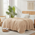 Snuggle Sac Beige Waffle Throw Blanket Queen 90x90 in - Cozy