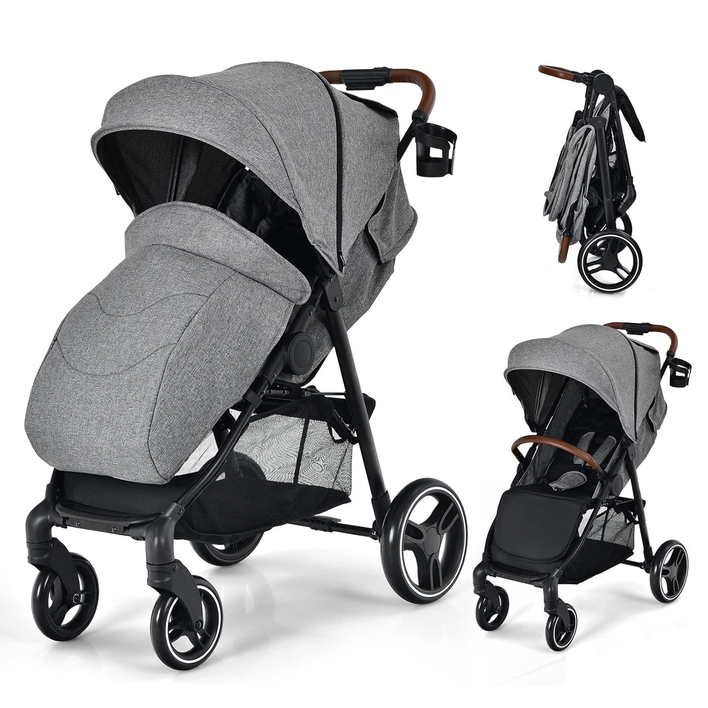 High Landscape Baby Stroller with Adjustable Canopy & Backrest