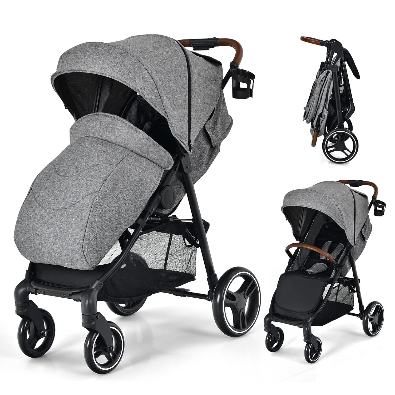 High Landscape Baby Stroller with Adjustable Canopy & Backrest
