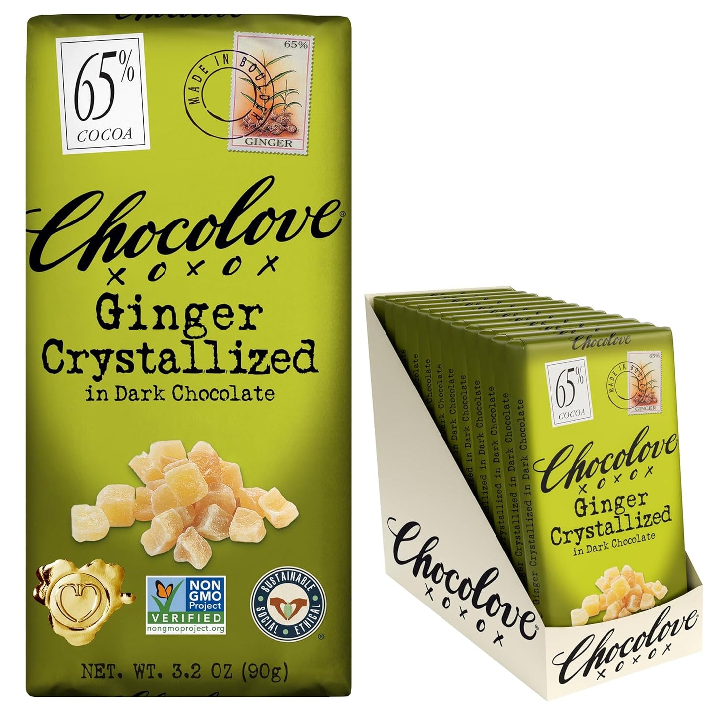 Chocolove Ginger Dark Chocolate Bars with Crystalized Ginger