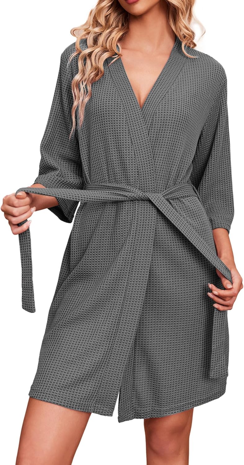 Ekouaer Waffle Knit Bathrobe for Women - Soft Lightweight Comfort