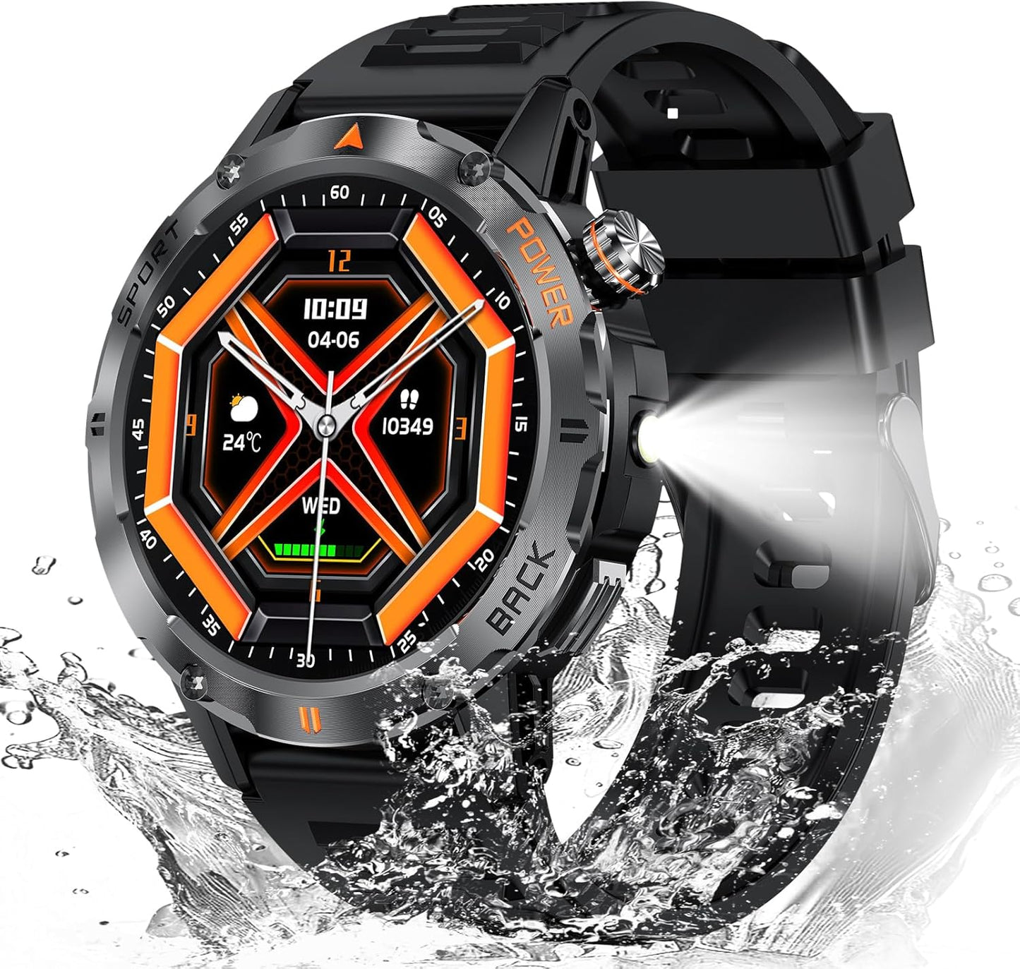 Military Smart Watch for Men with Fitness Tracking & Flashlight