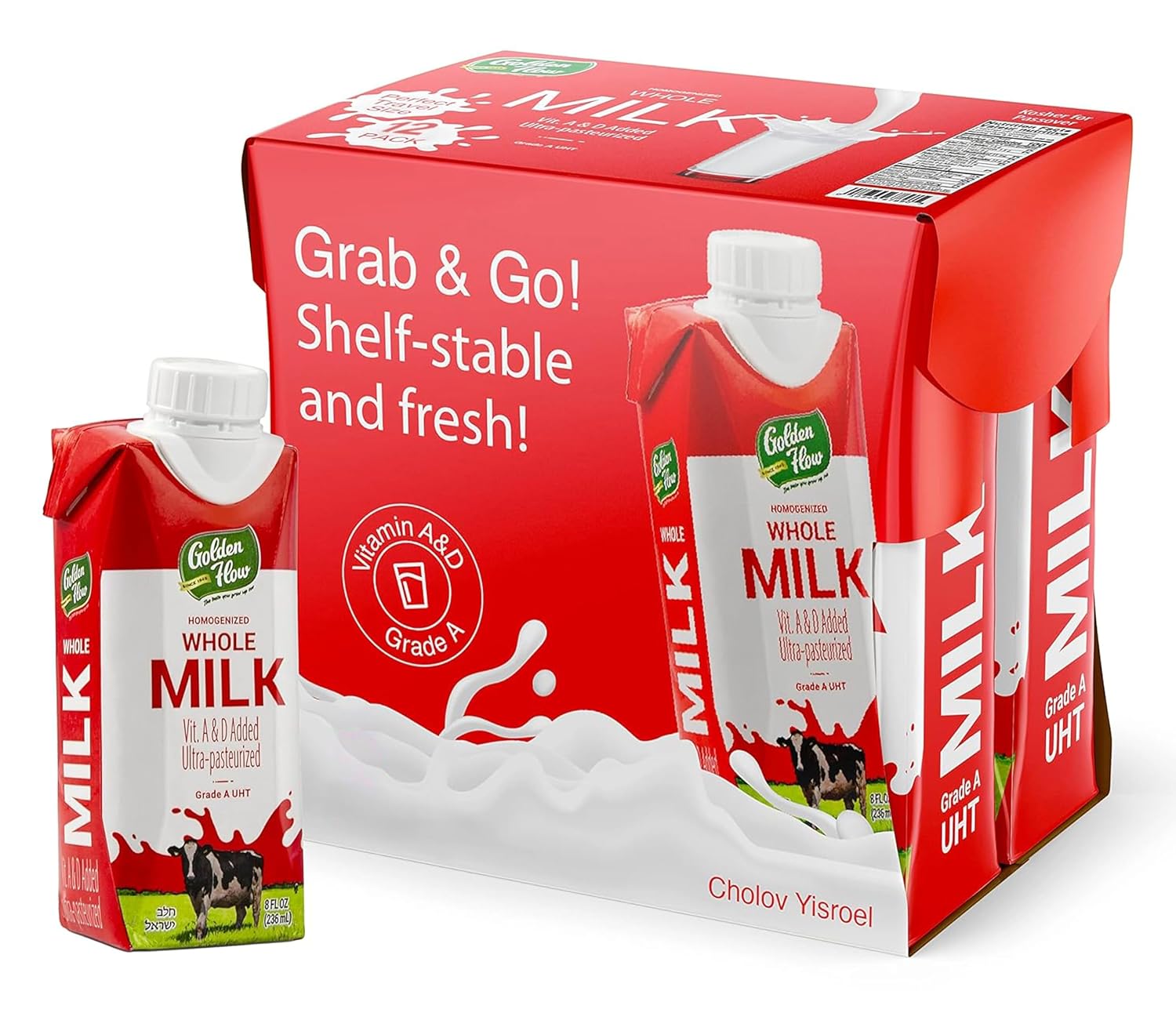 Golden Flow Shelf-Stable Whole Milk - UHT 8 oz Boxes for Kids