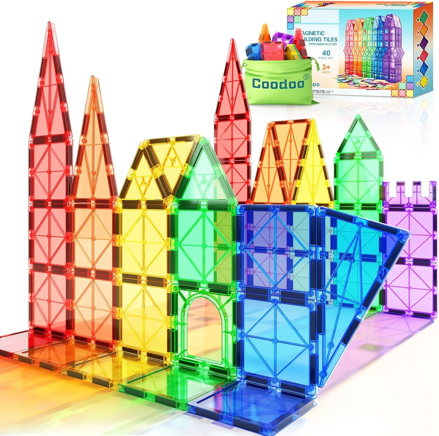 Coodoo 40PCS Magnetic Tiles: Educational Fun for Kids!
