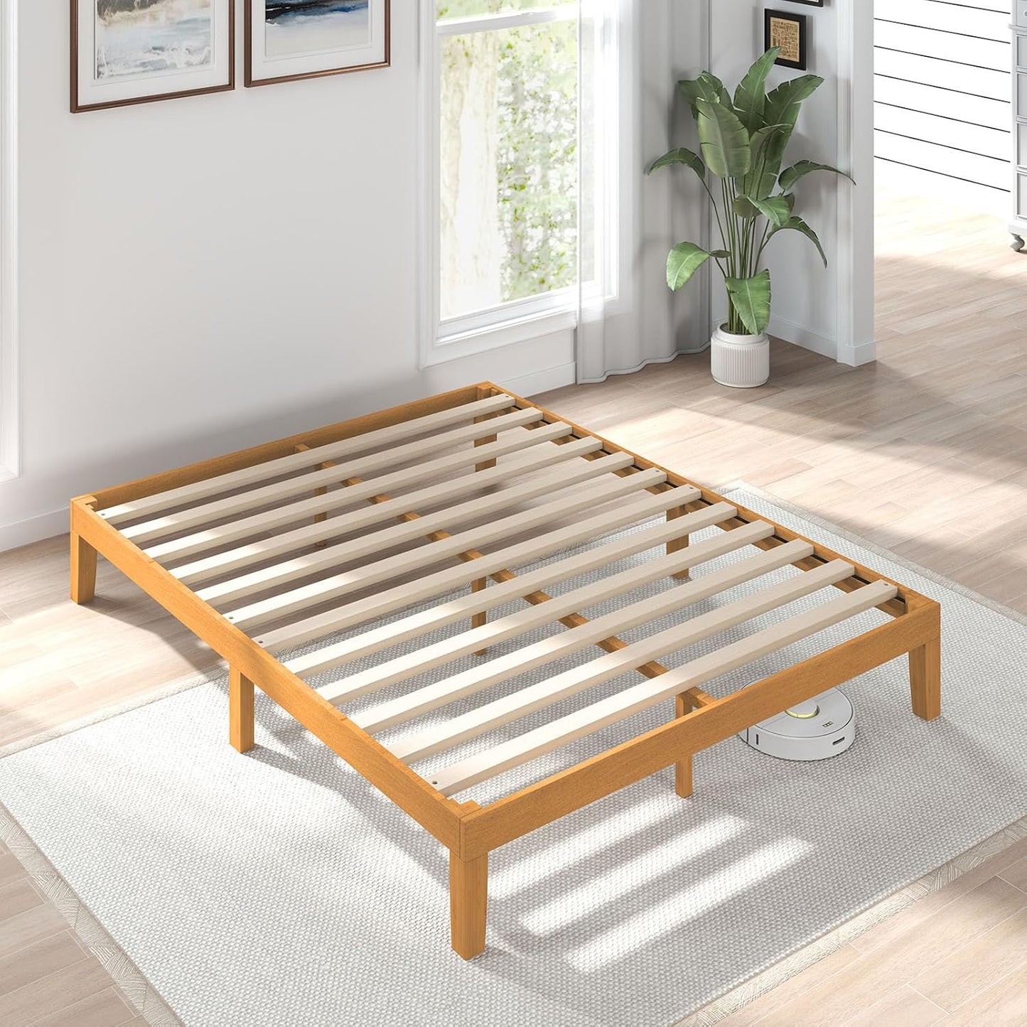 Solid Wood Queen Bed Frame with Stylish Design and Support