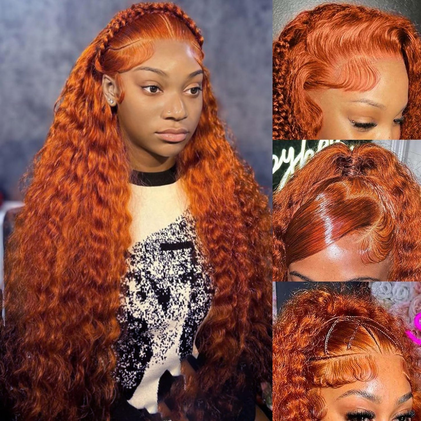 34 Inch Ginger Deep Wave Lace Front Wigs Human Hair for Women