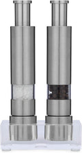 Grind Gourmet Salt and Pepper Grinder Set - One-Hand Pump & Stand