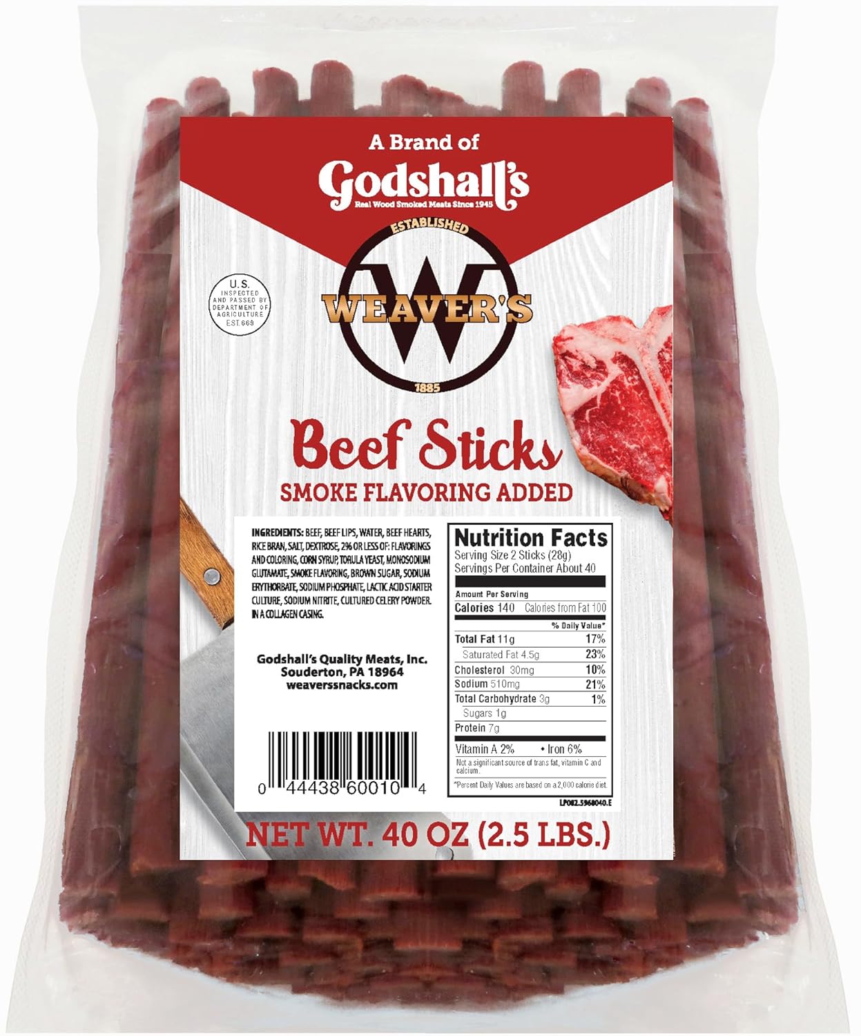 Weavers Beef Sticks - Original Mild Flavor, 80 Count Bag