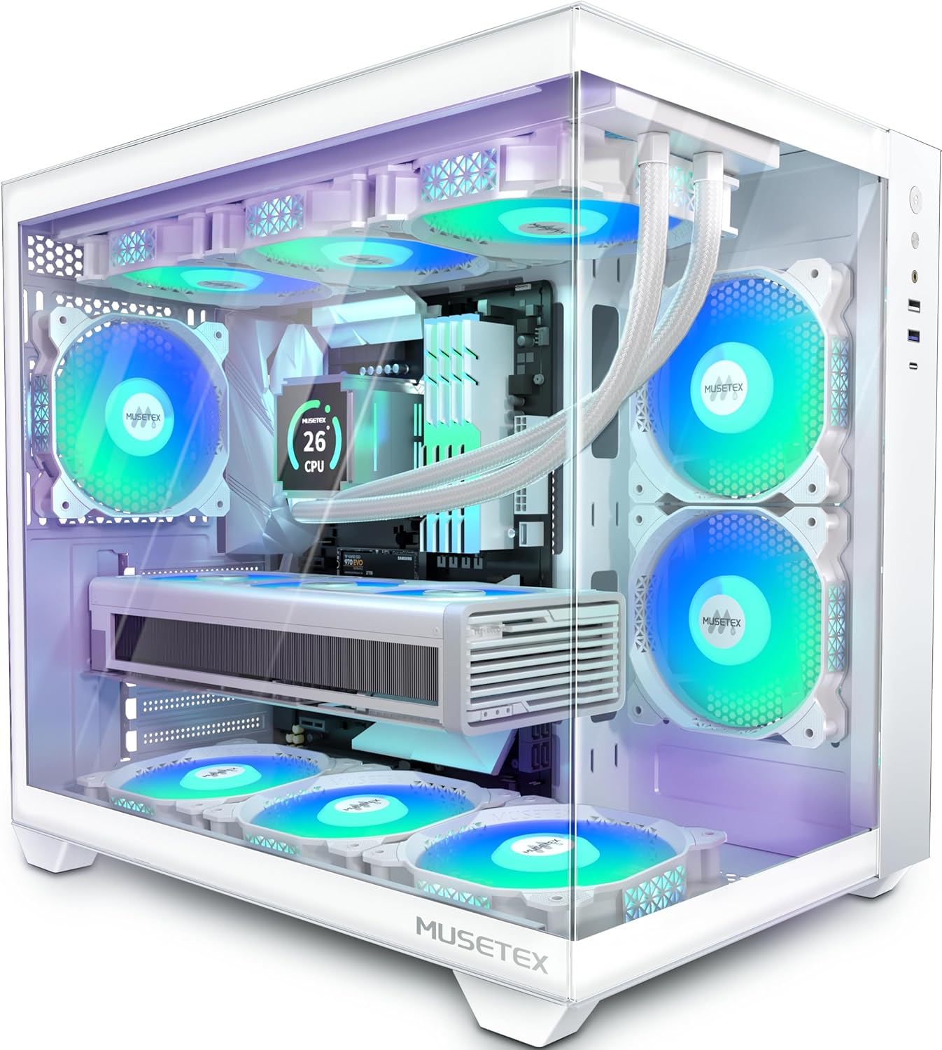 MUSETEX Y6 ATX PC Case with 6 ARGB Fans and 360MM Support