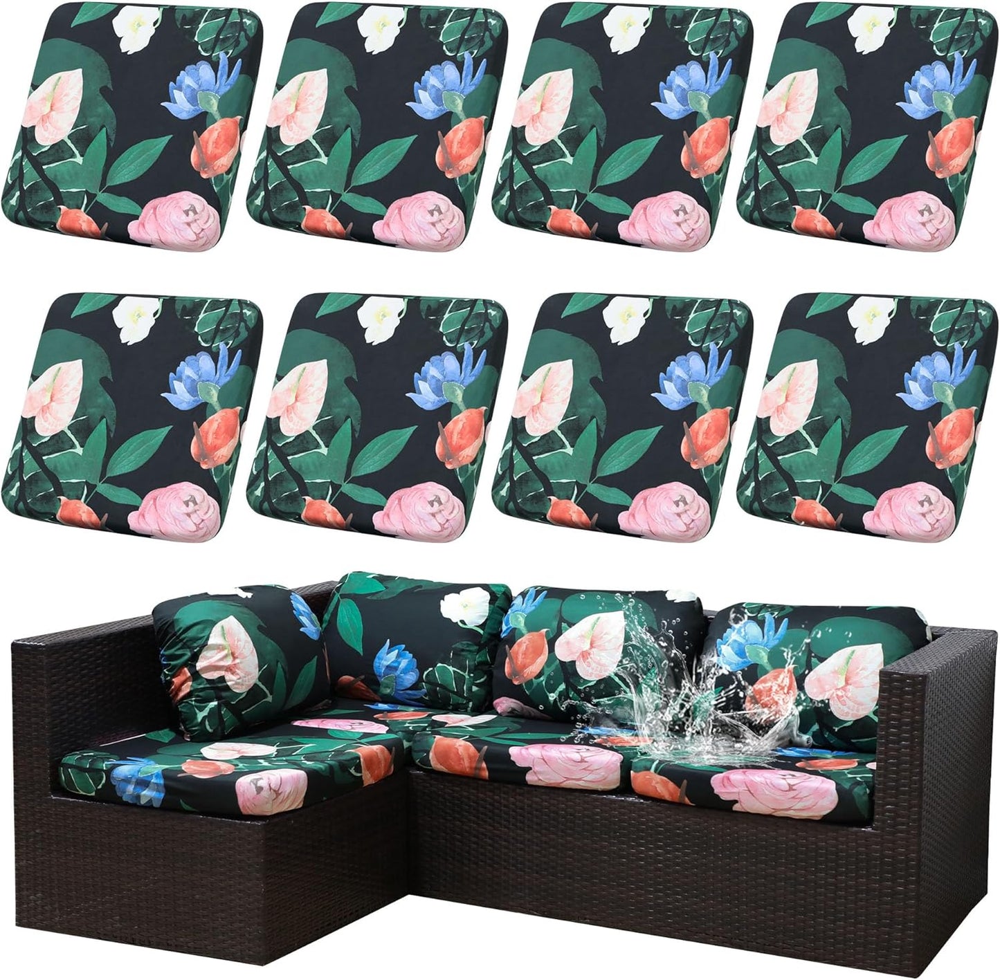 8Pcs Waterproof Outdoor Cushion Covers for Patio Furniture
