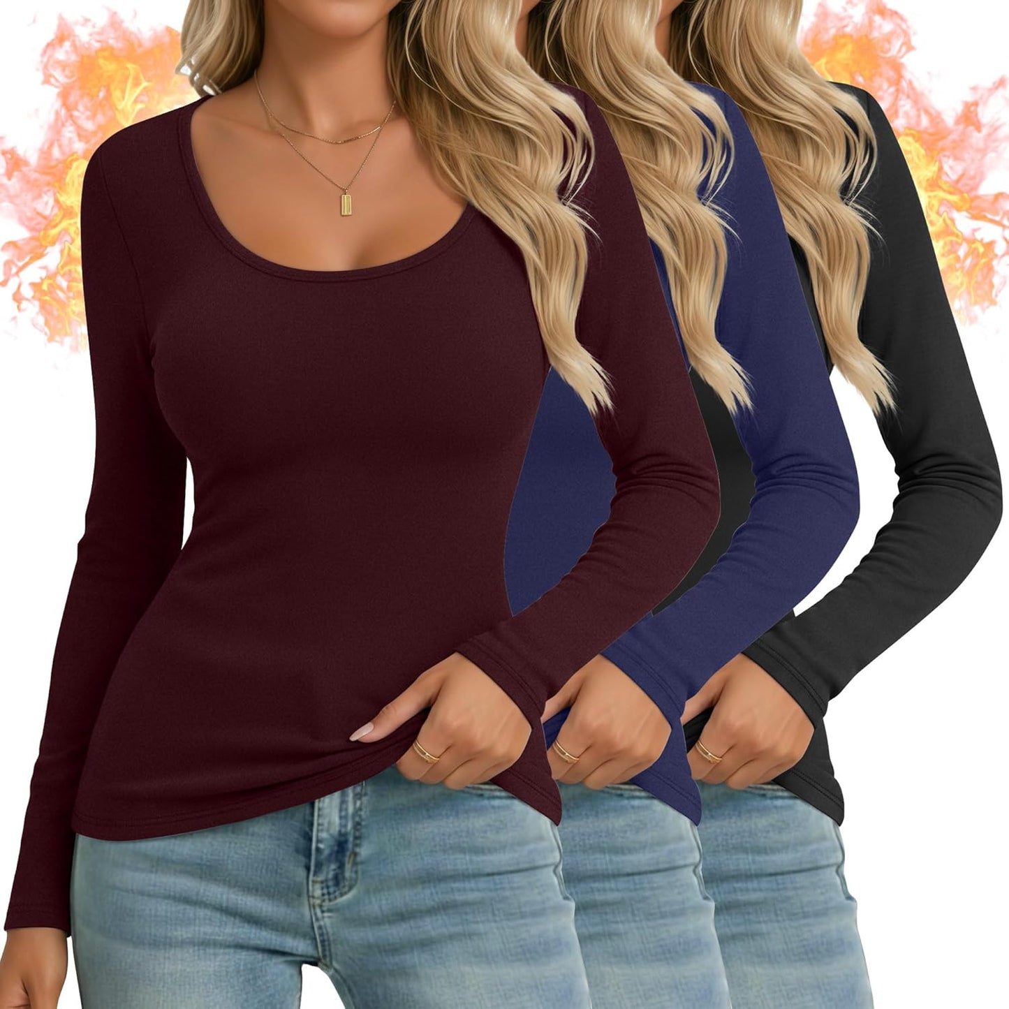 Ficerd Women's Thermal Long Sleeve Shirts for Winter Comfort