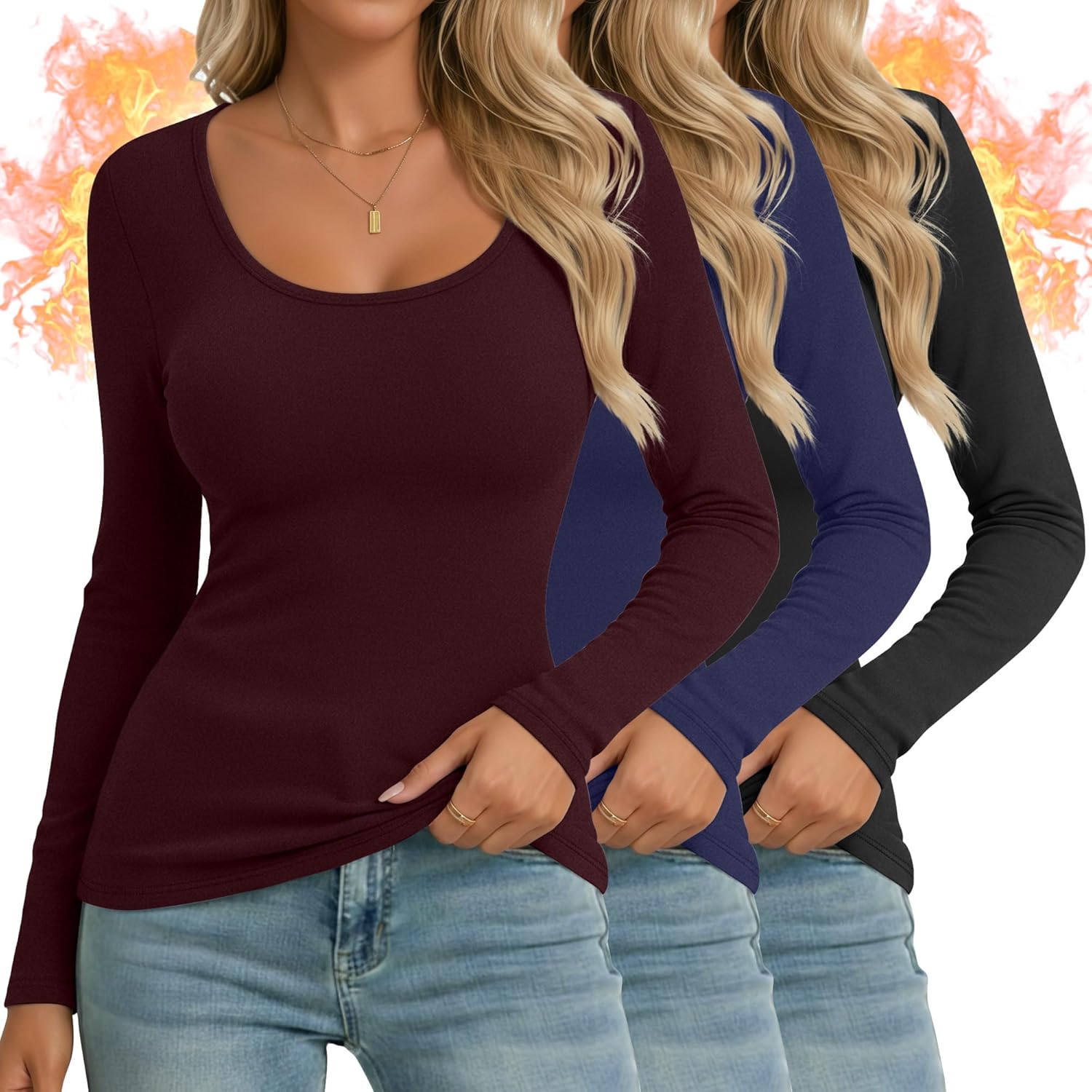 Ficerd Women's Thermal Long Sleeve Shirts for Winter Comfort