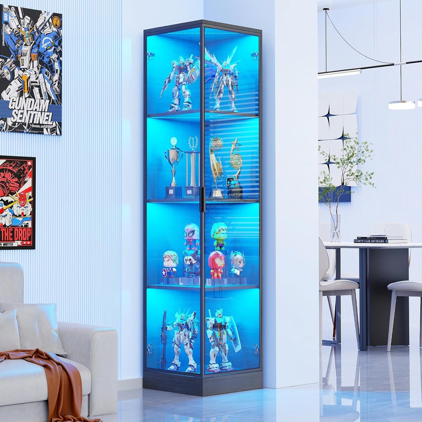 Corner Display Cabinet with Doors for Collectibles and Decor