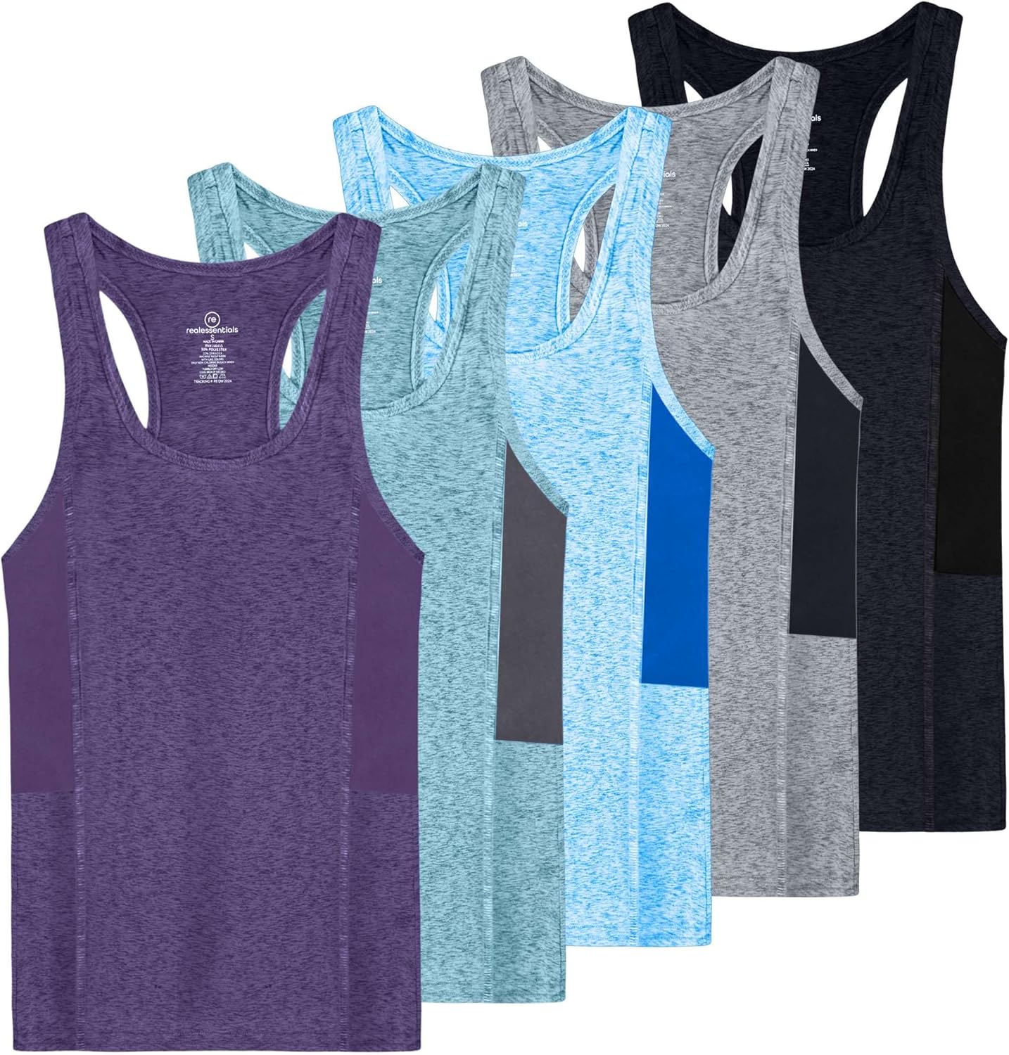 Real Essentials 5-Pack Women's Racerback Tank Tops for Activewear