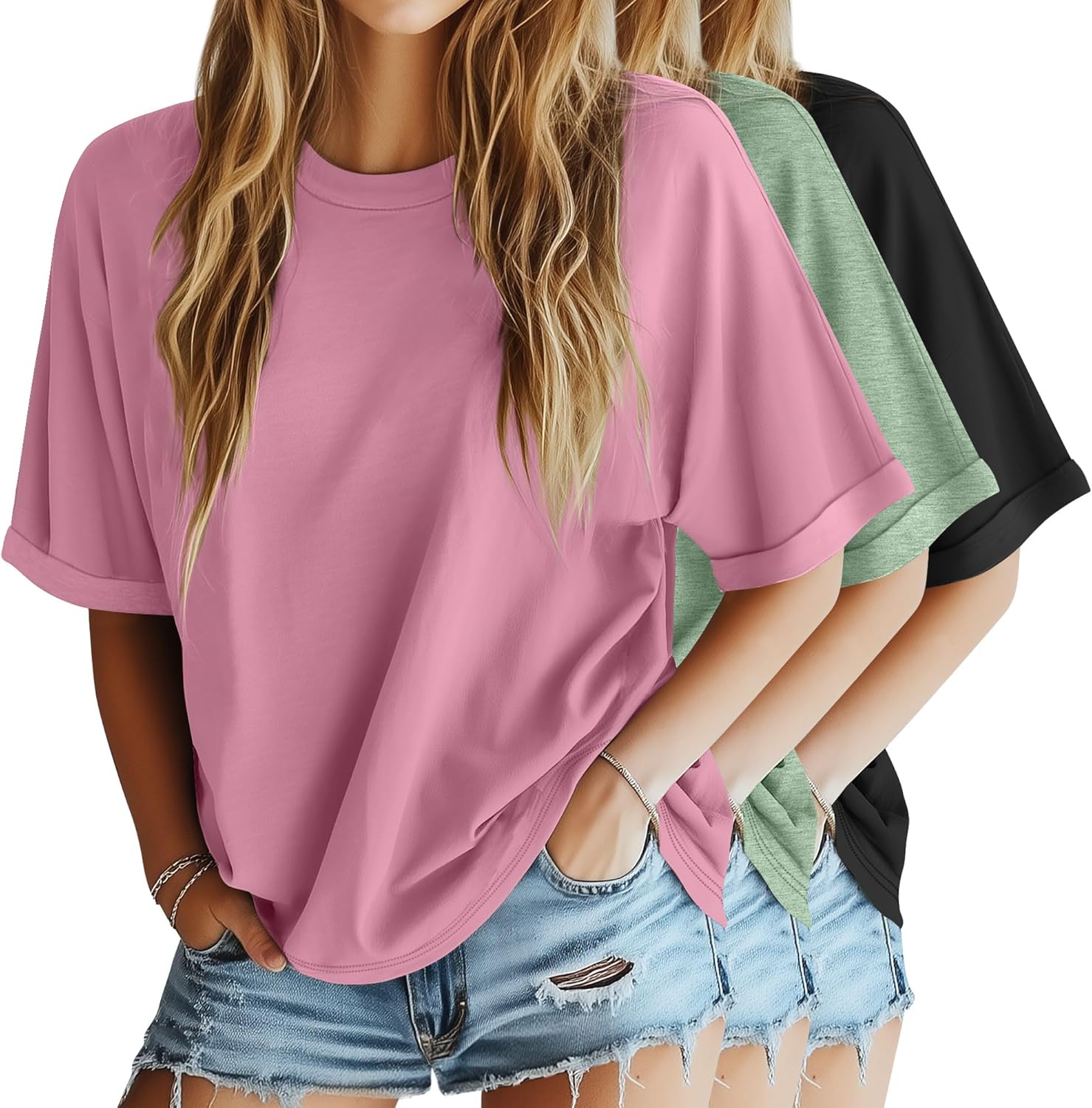 Riyiper Women's Oversized T Shirt 3 Pack Casual Summer Tees