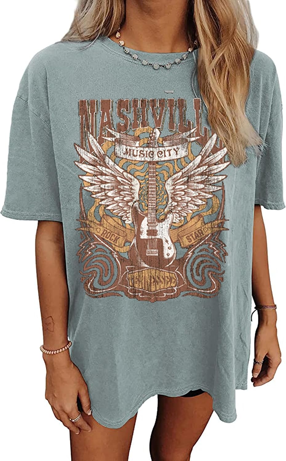 Nashville Music City Vintage Tee - Oversized Rock Band Shirt