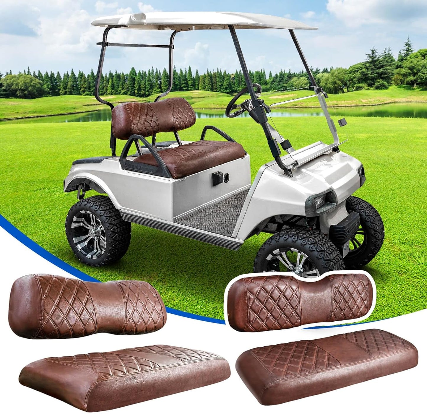 NOKINS 4PCS Golf Cart Diamond Seat Covers Kit for Club Car DS