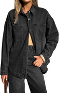 Women Denim Shirt Oversized Long Sleeve Button Down Blouse - Relaxed