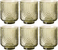 Green Vintage Drinking Glasses Set of 6 15oz - Ribbed Arch Design