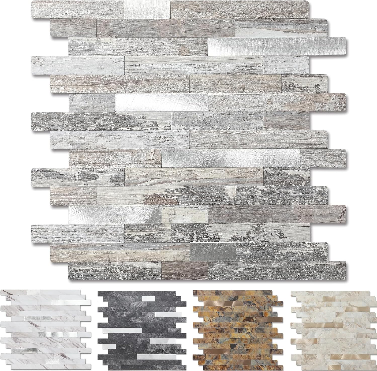 Yipscazo Peel and Stick Wood Metal Tile Backsplash for Home