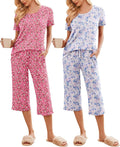 Ekouaer 2 Pack Women's Pajamas Set Capri Sleepwear - Soft, Pockets