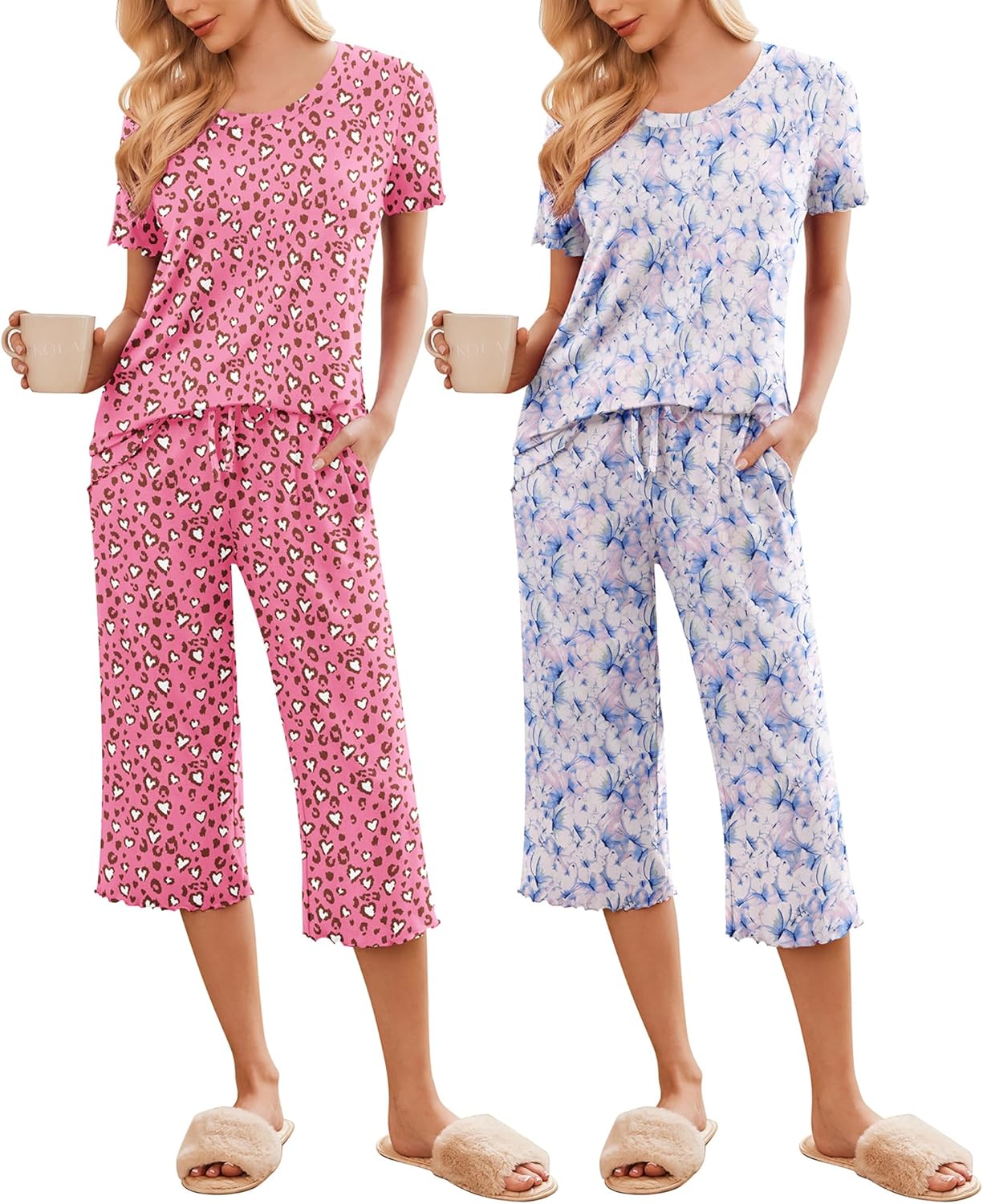 Ekouaer Women's Pajamas Set: Soft Capri Pants Sleepwear