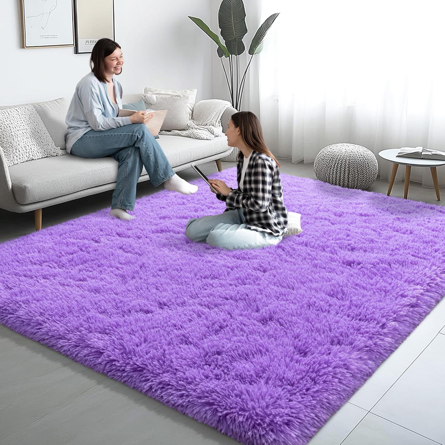 6x9 Area Rugs for Living Room, Purple Fluffy Shaggy Soft Carpet