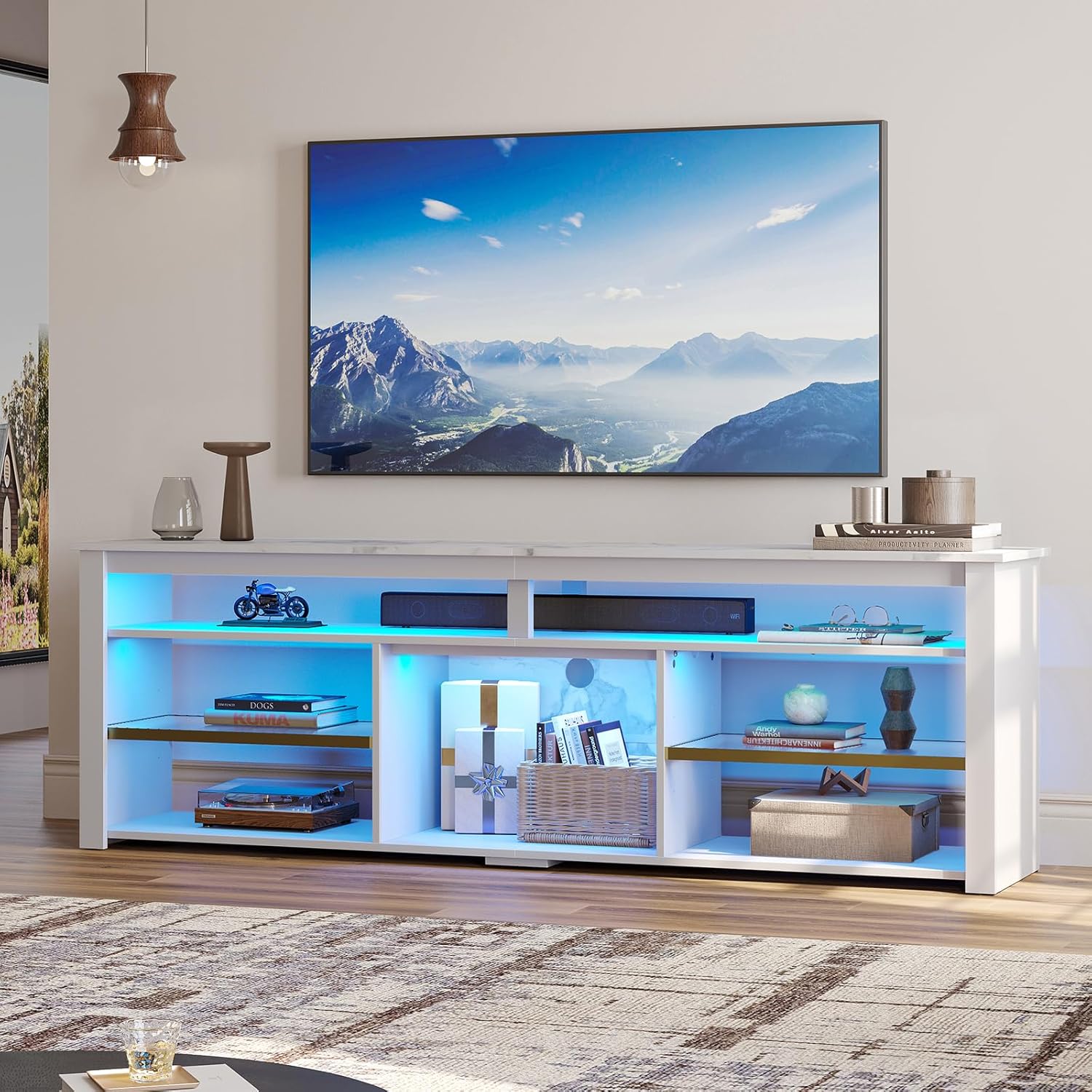 Modern Gaming TV Stand for 75 TV - White Marble