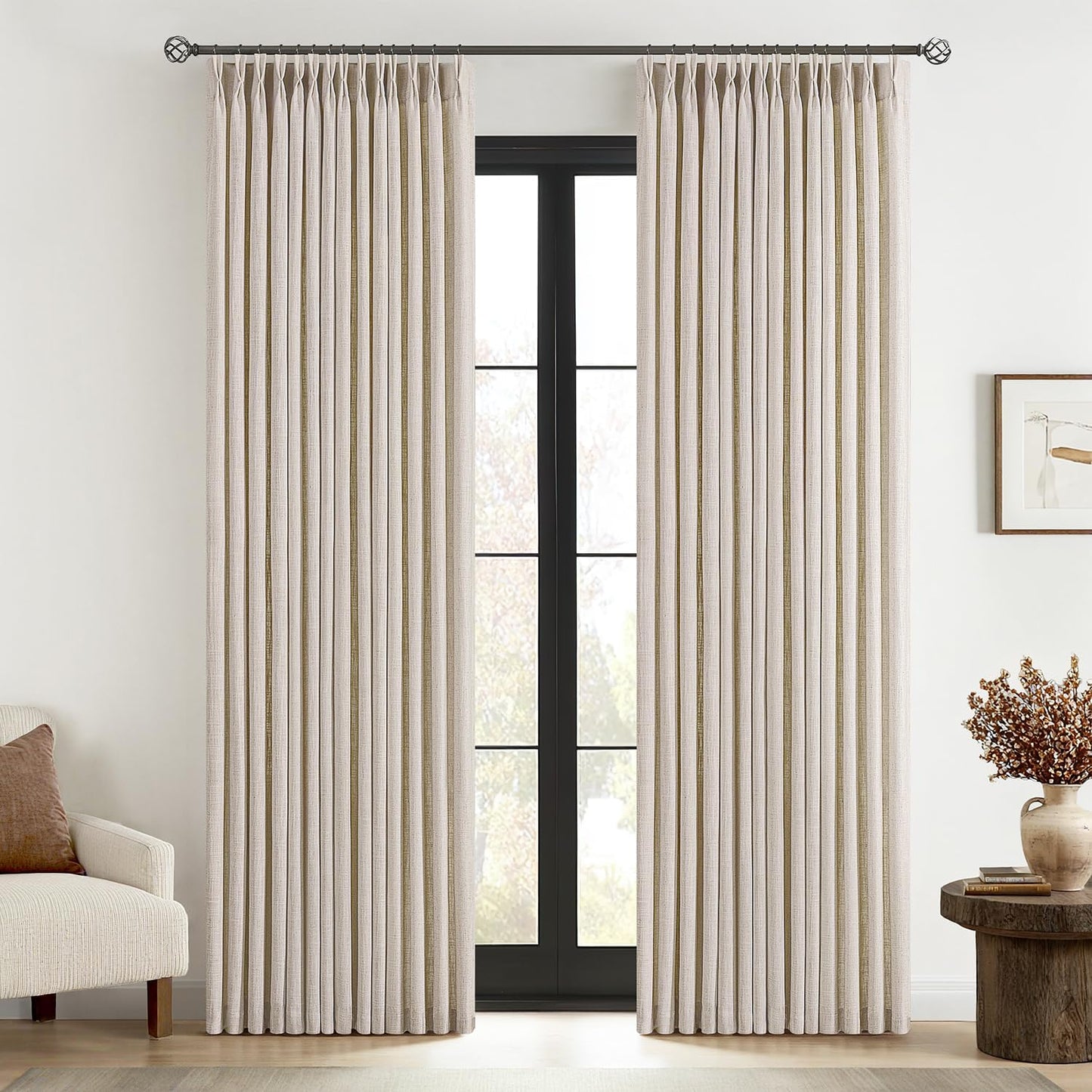 MIULEE Pinch Pleated Thick Linen Curtains for Elegant Living