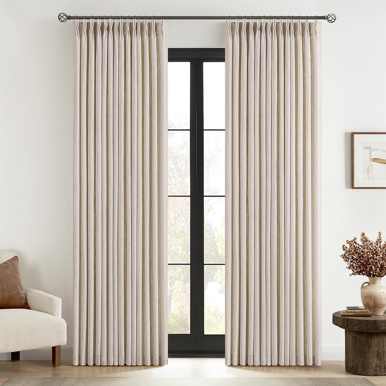MIULEE Pinch Pleated Thick Linen Curtains for Elegant Living