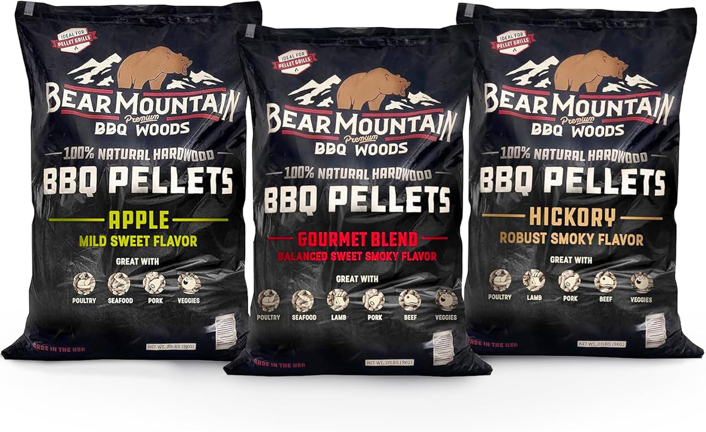 Bear Mountain 3-Pack Wood Pellets for Smoker & Grill Flavor