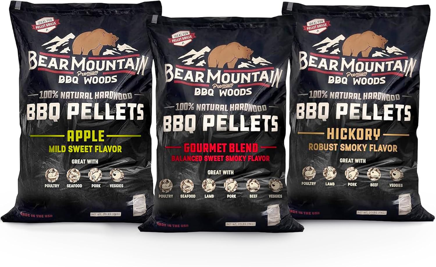 Bear Mountain 3-Pack Wood Pellets for Smoker & Grill Flavor