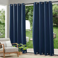 Windproof Outdoor Curtains Navy Blue - Thermal Blackout Patio Drapes